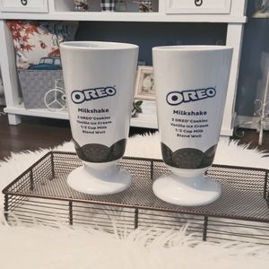 Oreo Cookies Set of 2 White Tall Ceramic Footed Glasses Milkshake Collectible